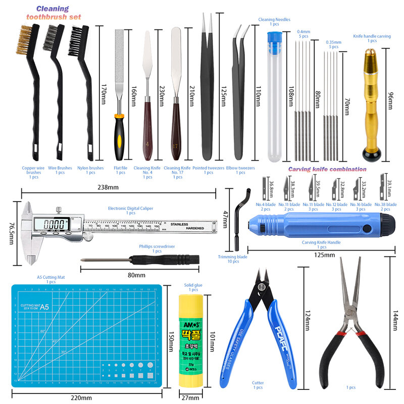 Kingroon 3D printer tool kit, 3D printing accessories including deburring tool, digital caliper, art knife set, pipe cutter, sto